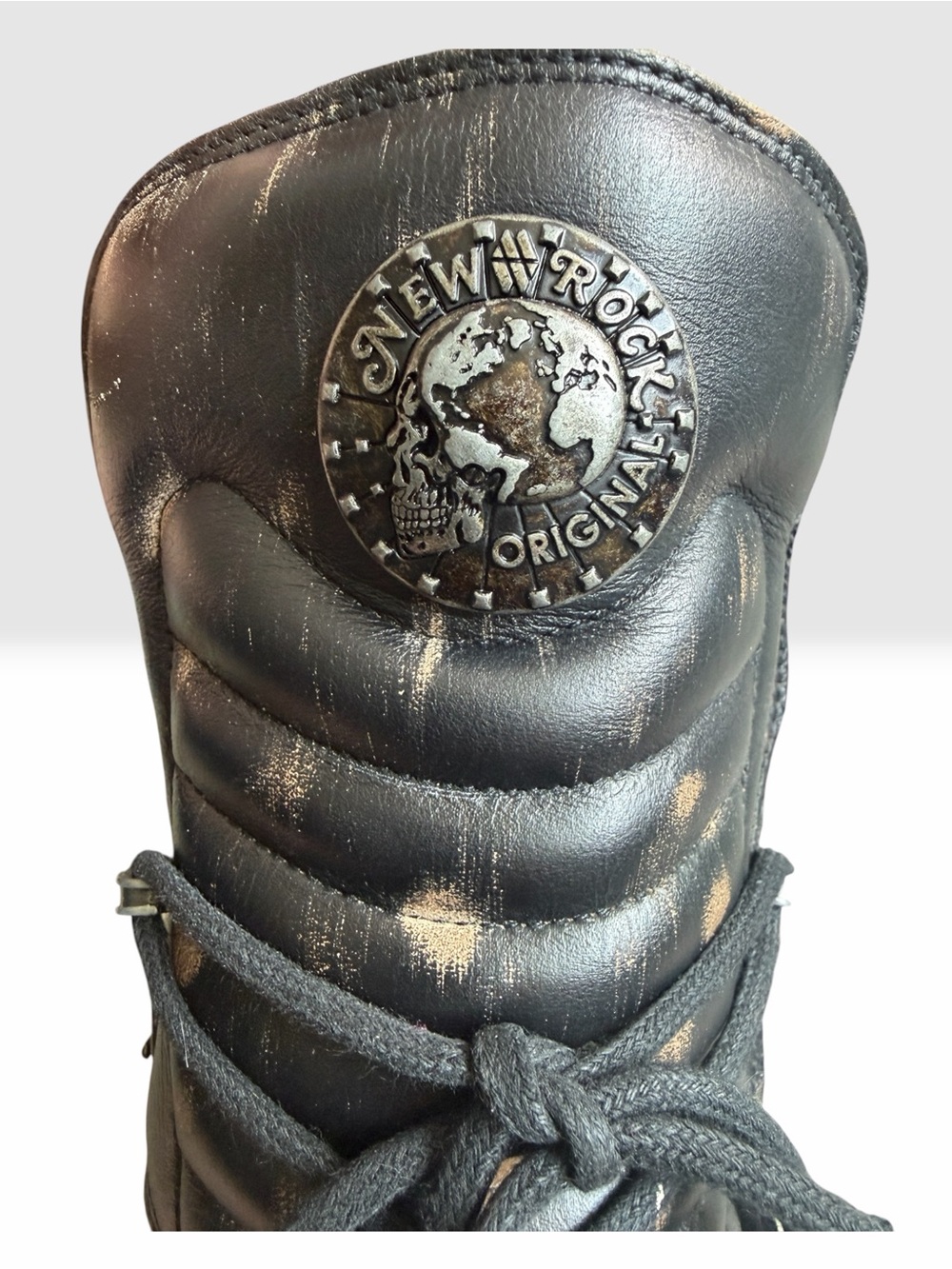 Distressed Black Western Lace-Up Cowboy Boots w/ Buckle Accents Sz US 12. EU 46 - Picture 8 of 10